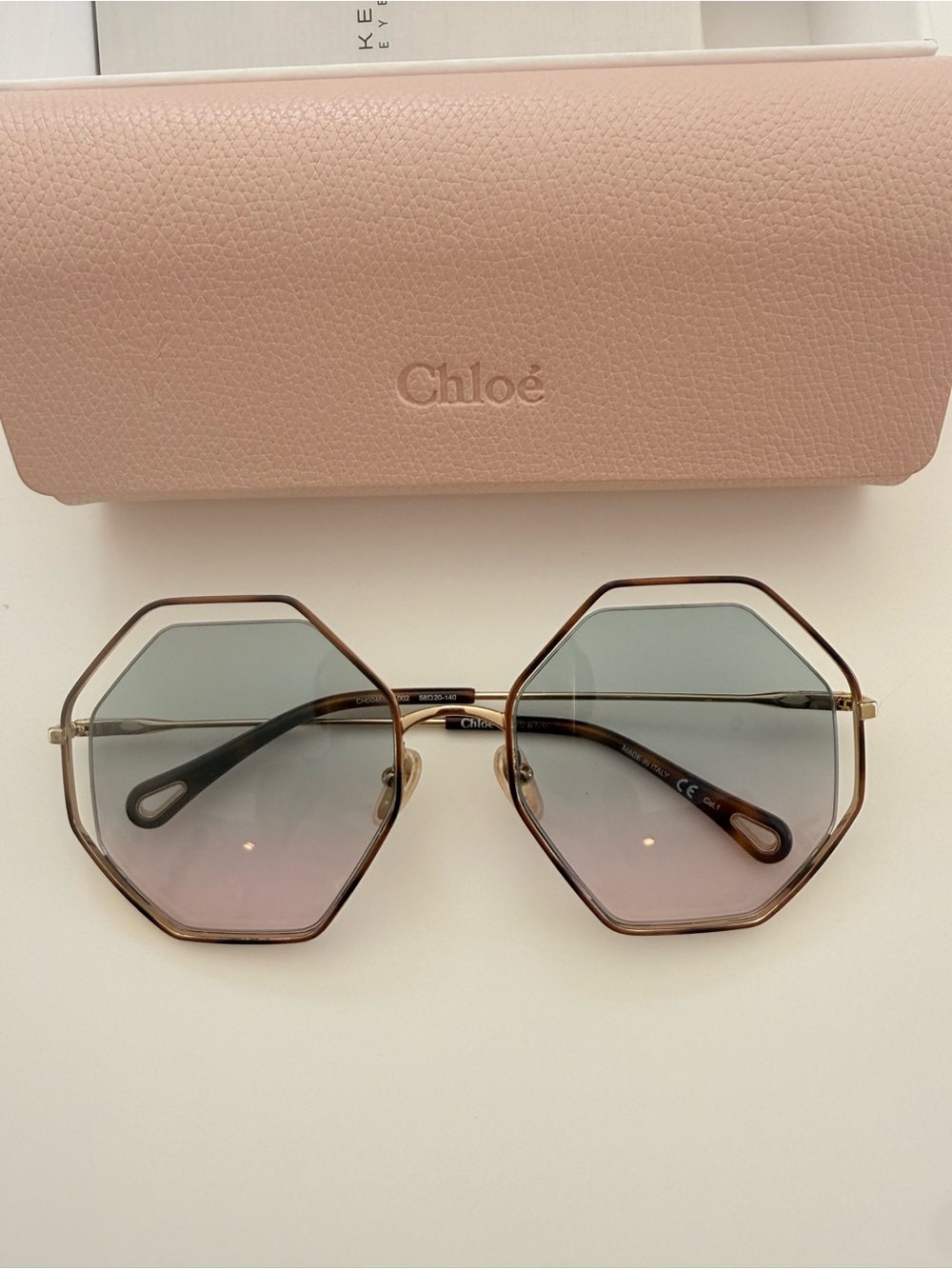 Chloe Octagon Geometric Gold Gradient Sunglasses with Original Box & Case - Picture 2 of 16